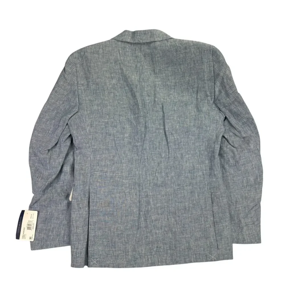 Tommy Hilfiger Mens Modern Fit 100% Linen Solid Sport Coat Blue 36S